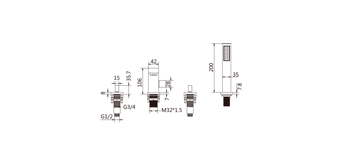 Double Handle Four-connection  Bath Shower Faucet