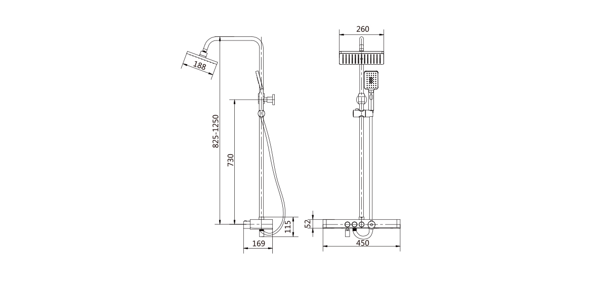 Thermostatic Shower Column  Three Functions