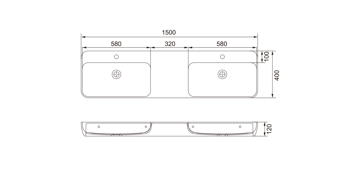 Wall-hung Table with Double Basin