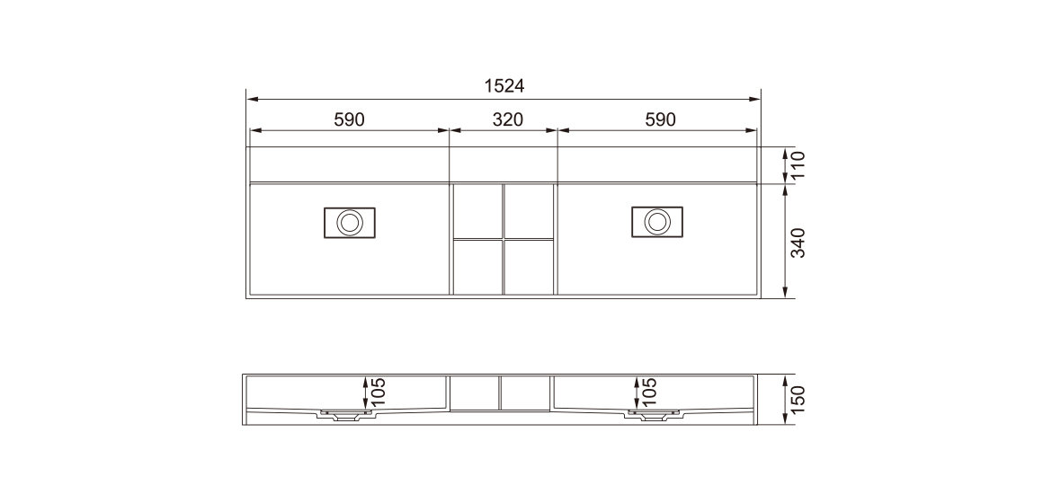Wall-hung Table with Double Basin