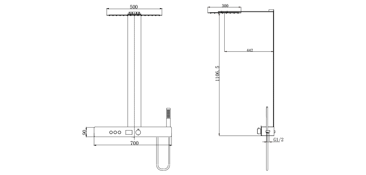 Stainless steel split thermostat shower column